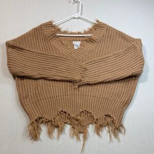 Main Strip Tan V-Neck Sweater